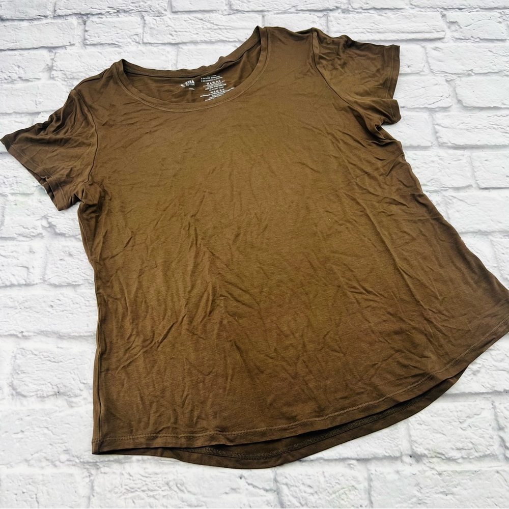 ZYIA Active Brown Short Sleeve Women's Tee XXL Athleisure Casual Stretch